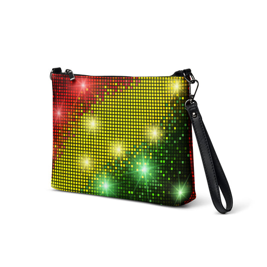 Red Gold & Green Sparkling Multicoloured Disco Party Lights Women's Premium Faux Leather Jewel Crossbody Bag