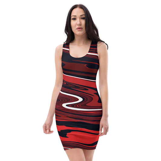 Red Dress Monochromatic Abstract Striped All-Over Print Fitted Dress
