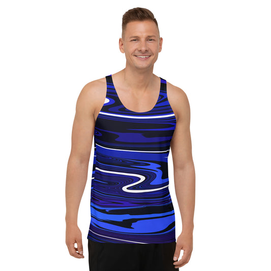 Tank Top Blue Monochromatic Abstract Striped All Over Print Mens Tank Top