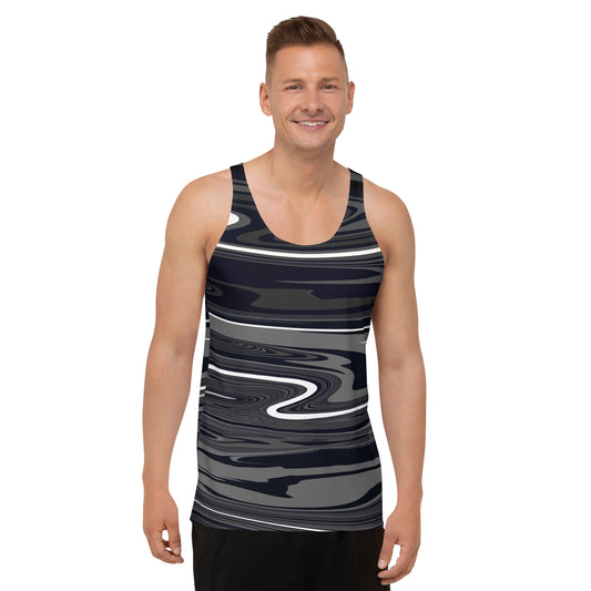 Tank Top Grey Monochromatic Abstract Striped All Over Print Mens Tank Top