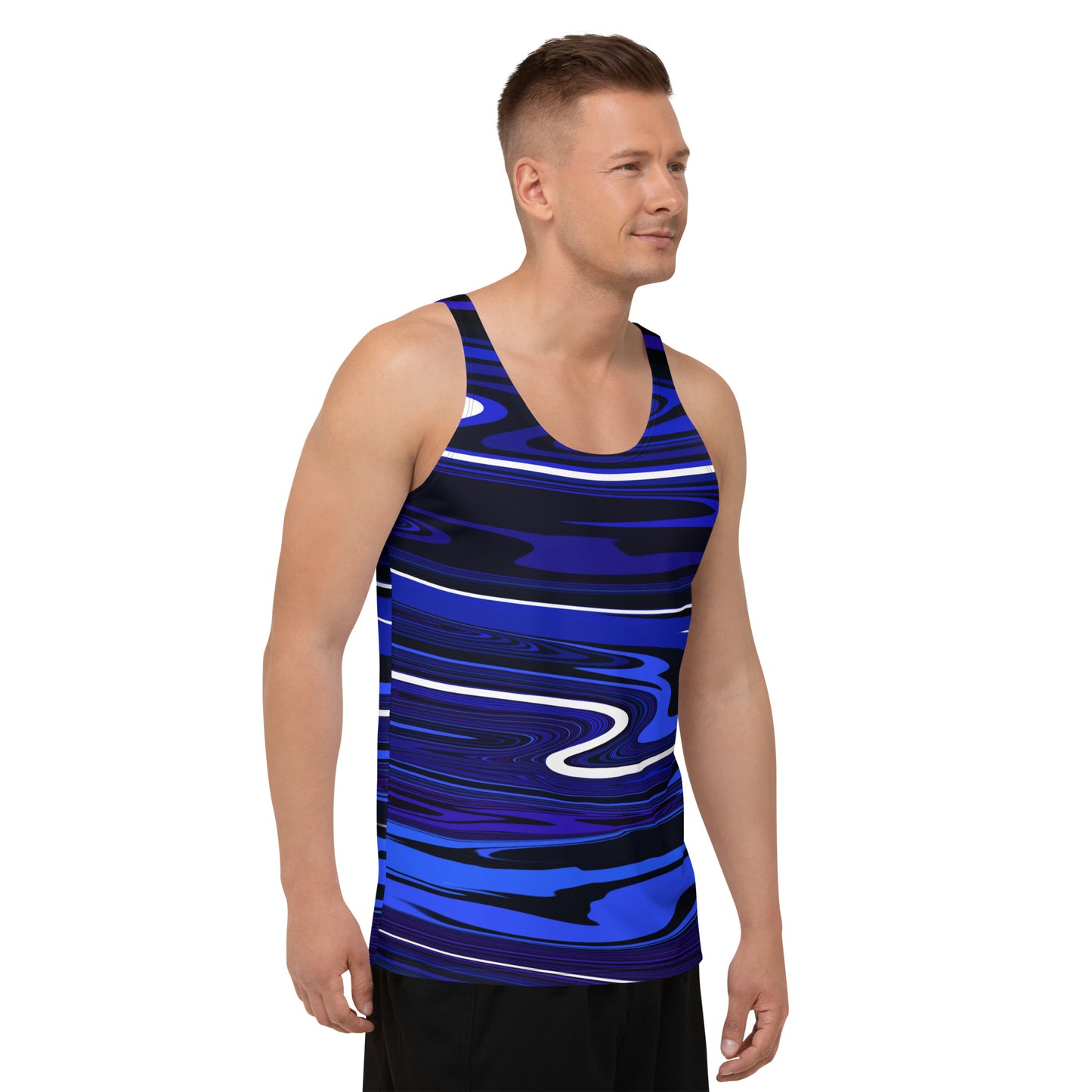 Tank Top Blue Monochromatic Abstract Striped All Over Print Mens Tank Top