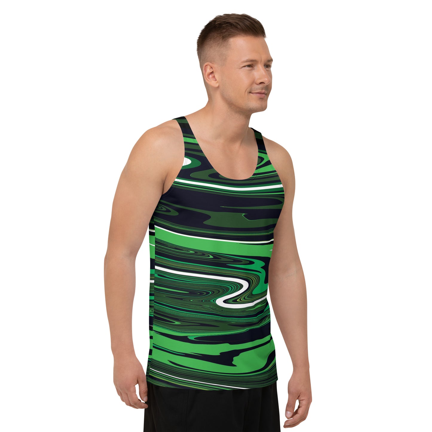 Tank Top Green Monochromatic Abstract Striped All Over Print Mens Tank Top