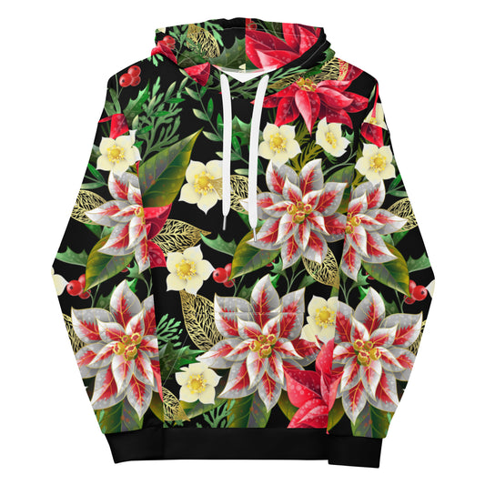 Christmas Themed Gift Hoodie Poinsettia & Holly All-Over Print Unisex Hoodie