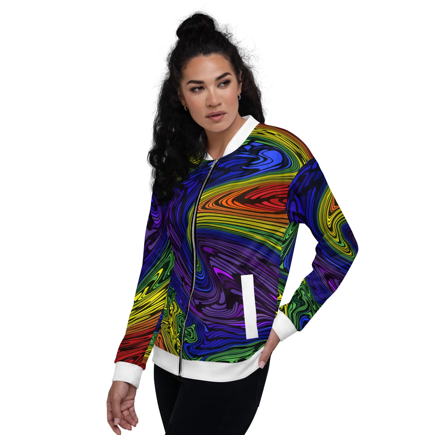 Gay Pride Jacket Abstract Psychedelic Rainbow All-Over Print Unisex Bomber Jacket