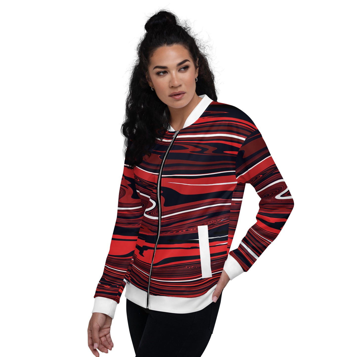 Red Bomber Jacket Monochromatic Abstract Striped All-Over Print Unisex Jacket