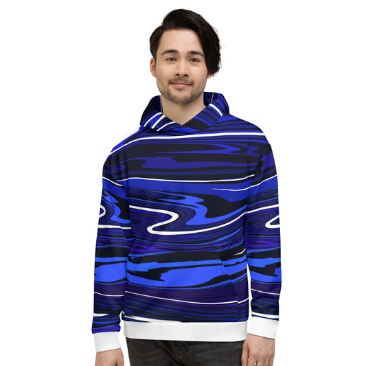 Blue Hoodie Monochromatic Abstract Striped All-Over Print Unisex Hoodie