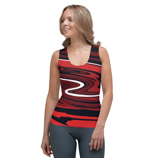 Red Tank Top Monochromatic Abstract Striped All-Over Print Womens Fitted Tank Top