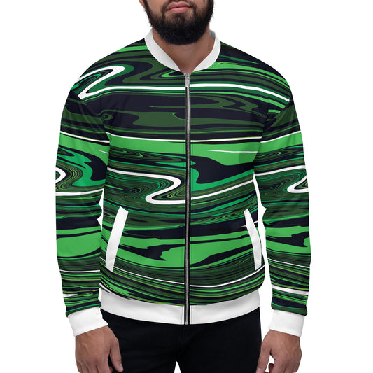 Green Bomber Jacket Monochromatic Abstract Striped All-Over Print Unisex Jacket