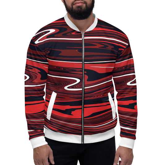 Red Bomber Jacket Monochromatic Abstract Striped All-Over Print Unisex Jacket