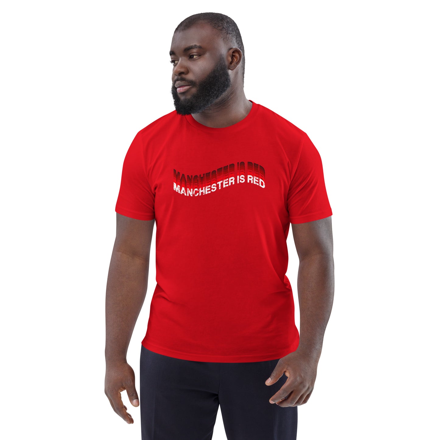 Manchester Is Red Wave TShirt United Football Shirt Funny Utd Slogan Unisex Organic Cotton T-Shirt