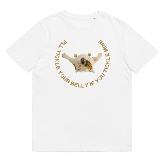 British Bulldog TShirt Dog Laying On Its Back Funny Caption Unisex Organic Cotton T-Shirt