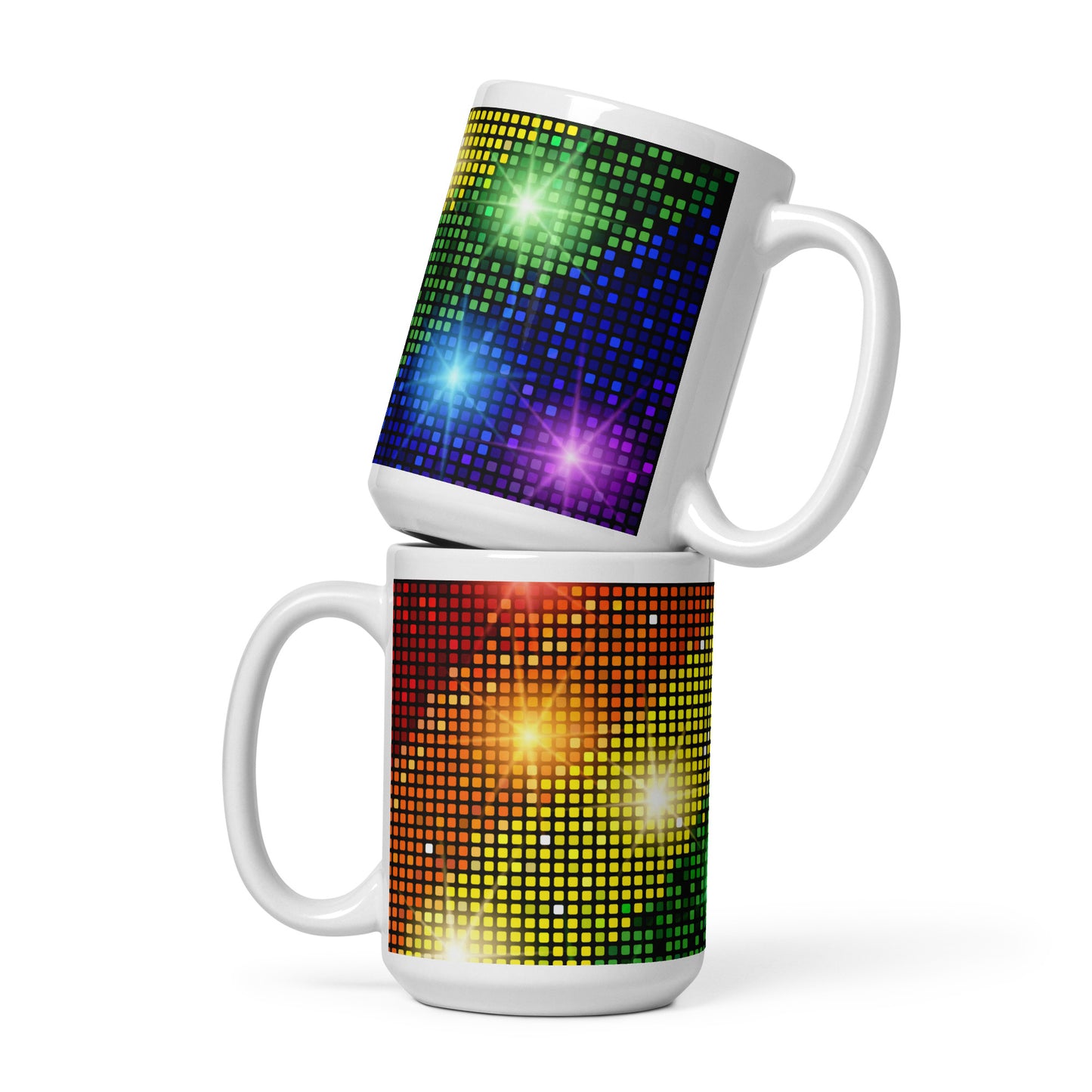 Gay Pride Rainbow Mug Sparkling Mosaic Pattern All-Over Print Glossy Ceramic Mug