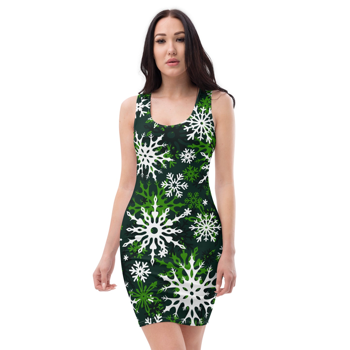 Christmas Party Dress Snowflake All-Over Oversized Print Bodycon Dress