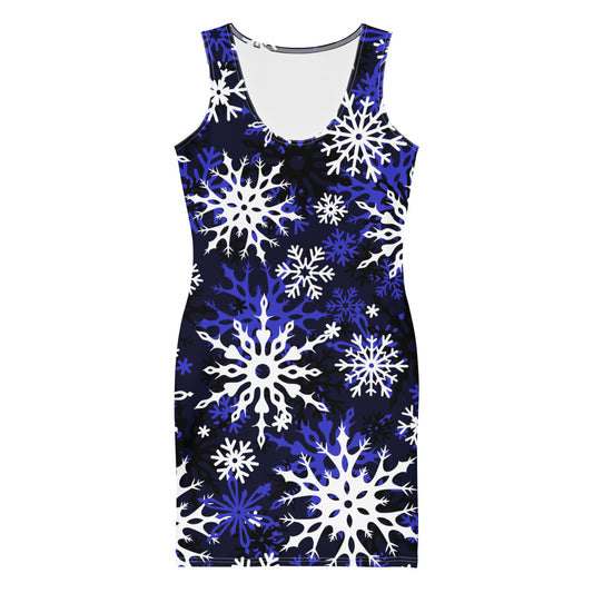Christmas Party Dress Blue Black Snowflake All-Over Oversized Print Bodycon Dress