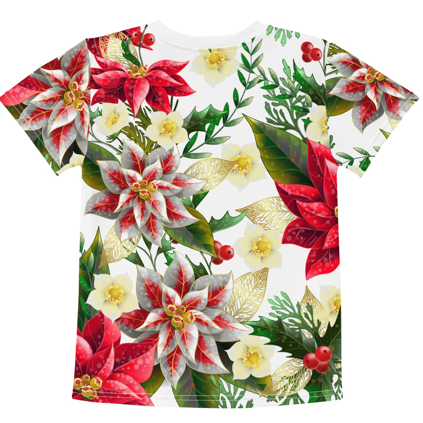 Kids Christmas TShirt Poinsettia & Holly Festive Oversized All-Over Print Unisex Kids T-Shirt