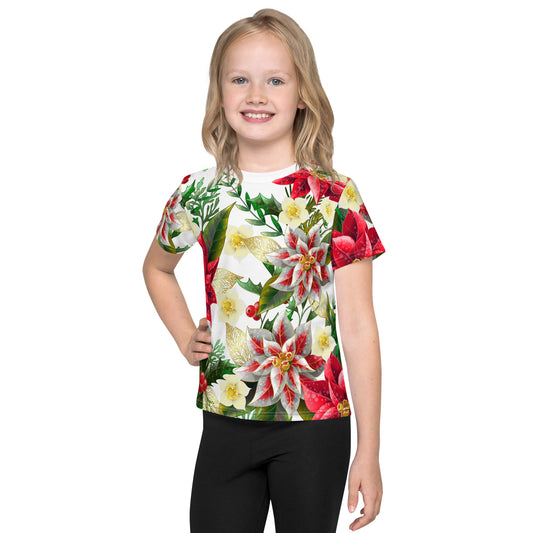 Kids Christmas TShirt Poinsettia & Holly Festive Oversized All-Over Print Unisex Kids T-Shirt