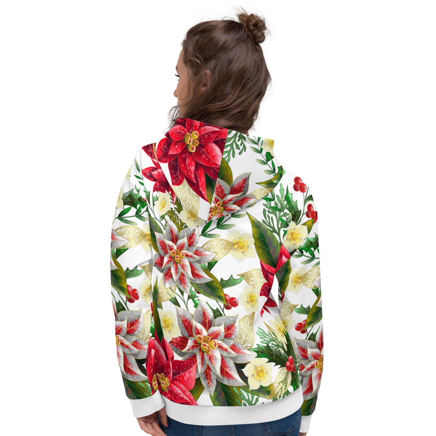 Christmas Themed Gift Hoodie Poinsettia & Holly All-Over Print Unisex Hoodie