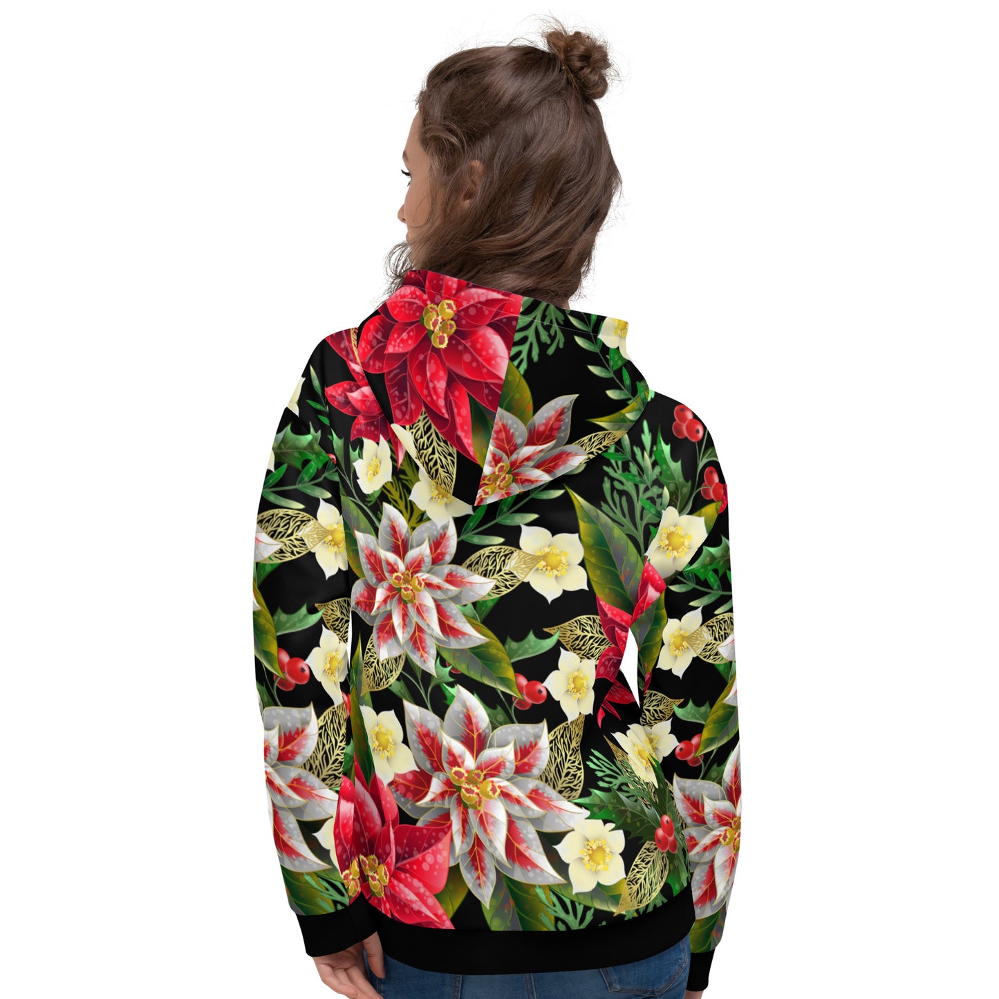 Christmas Themed Gift Hoodie Poinsettia & Holly All-Over Print Unisex Hoodie