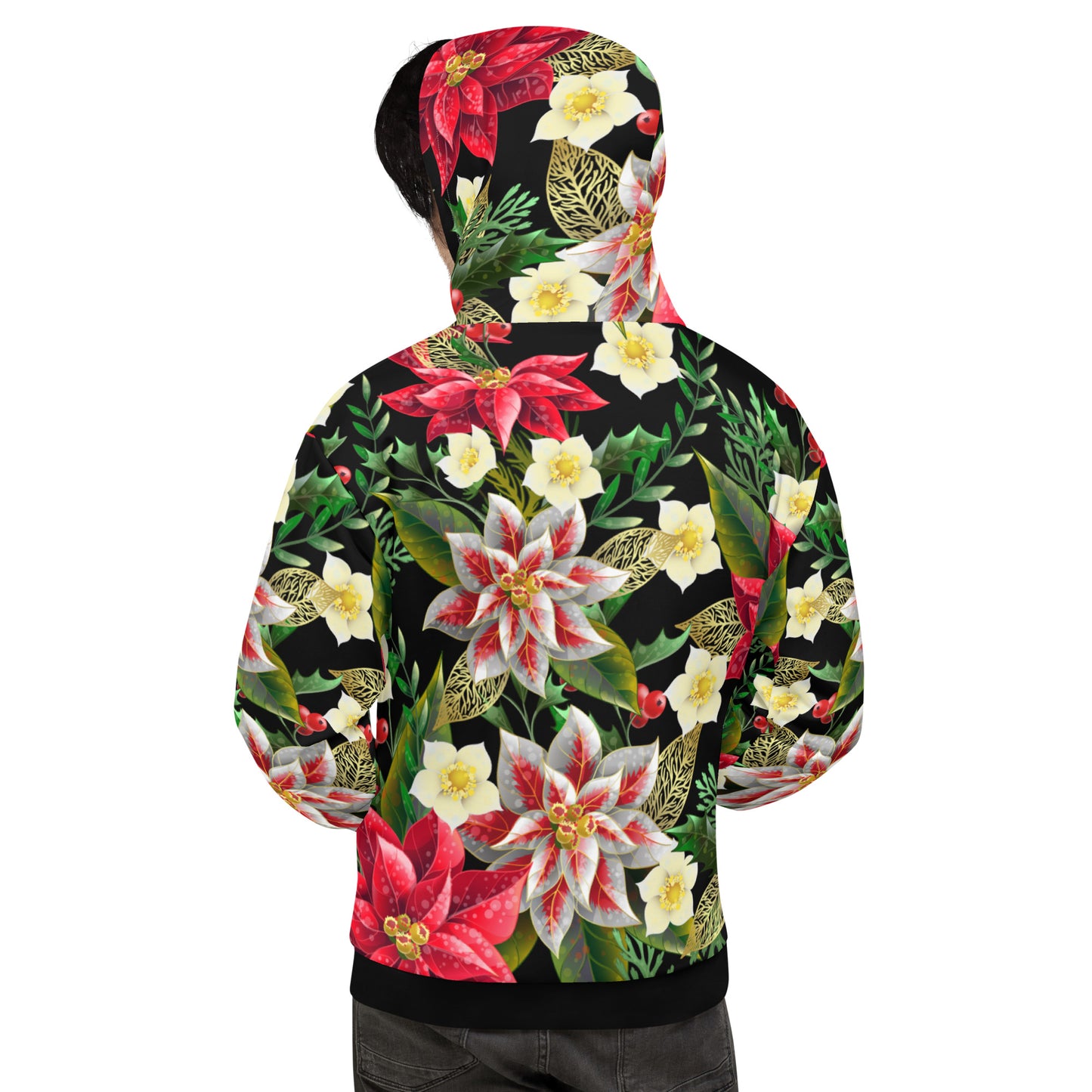 Christmas Themed Gift Hoodie Poinsettia & Holly All-Over Print Unisex Hoodie