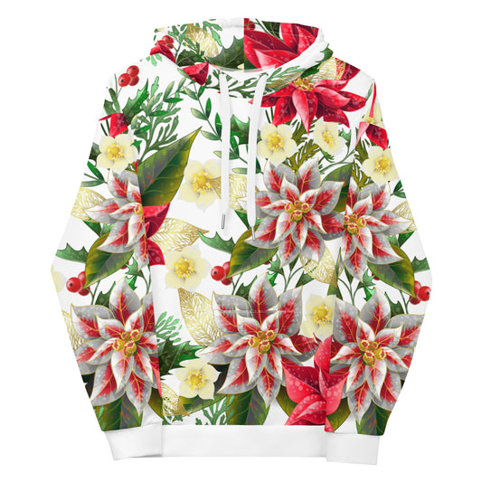 Christmas Themed Gift Hoodie Poinsettia & Holly All-Over Print Unisex Hoodie