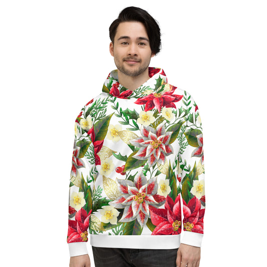 Christmas Themed Gift Hoodie Poinsettia & Holly All-Over Print Unisex Hoodie