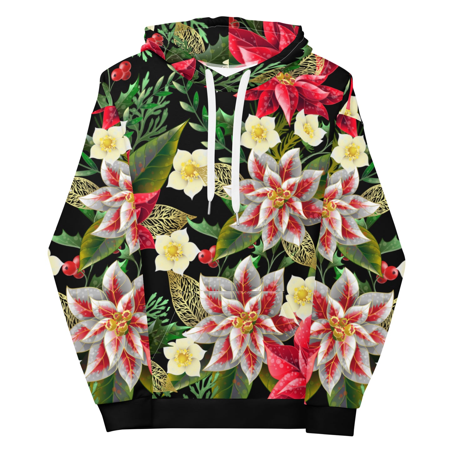 Christmas Themed Gift Hoodie Poinsettia & Holly All-Over Print Unisex Hoodie