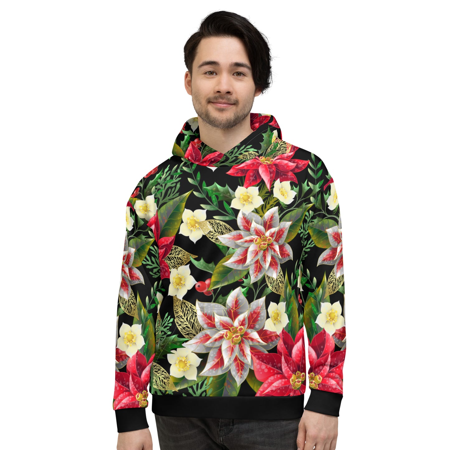 Christmas Themed Gift Hoodie Poinsettia & Holly All-Over Print Unisex Hoodie