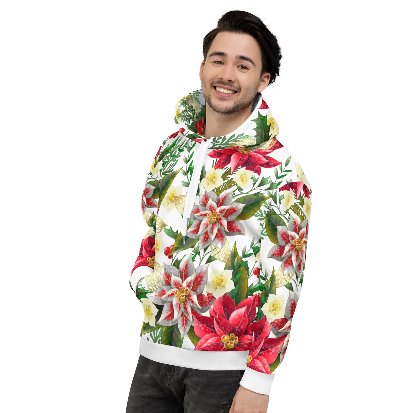 Christmas Themed Gift Hoodie Poinsettia & Holly All-Over Print Unisex Hoodie