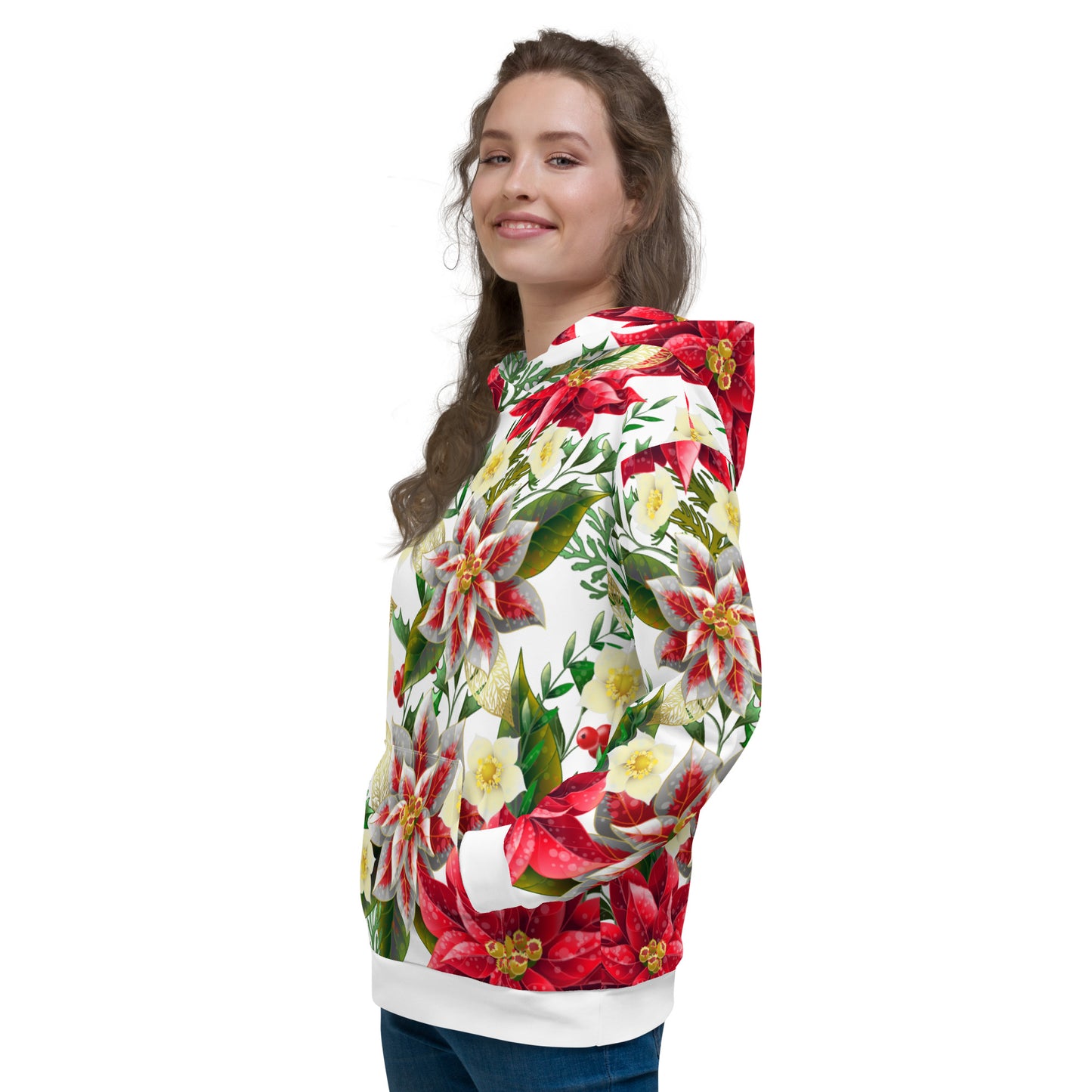 Christmas Themed Gift Hoodie Poinsettia & Holly All-Over Print Unisex Hoodie