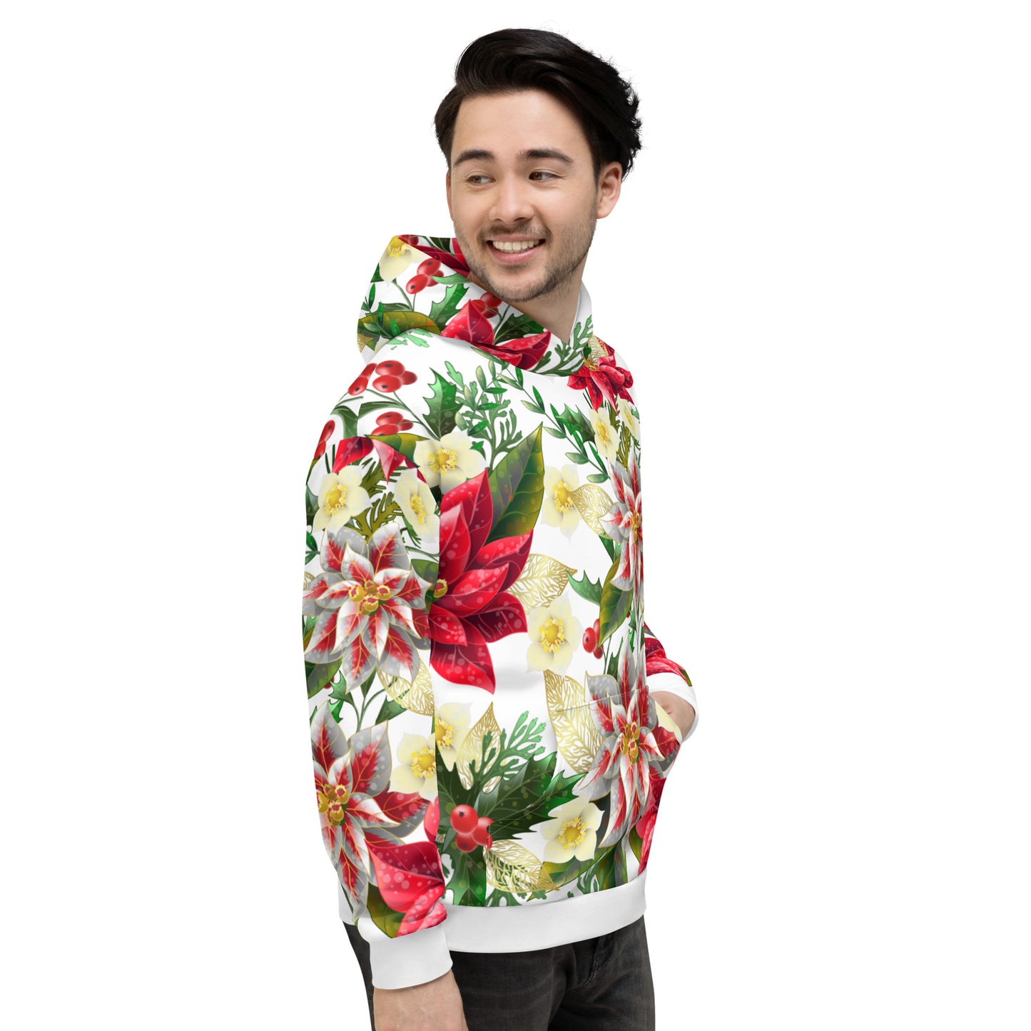 Christmas Themed Gift Hoodie Poinsettia & Holly All-Over Print Unisex Hoodie