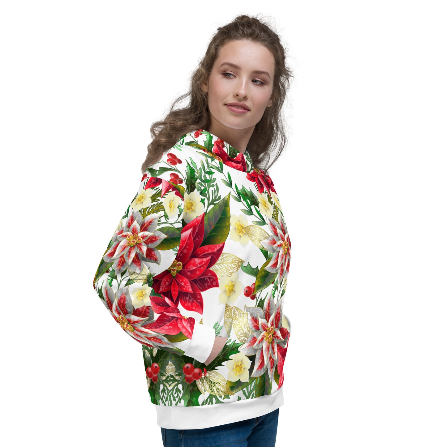Christmas Themed Gift Hoodie Poinsettia & Holly All-Over Print Unisex Hoodie
