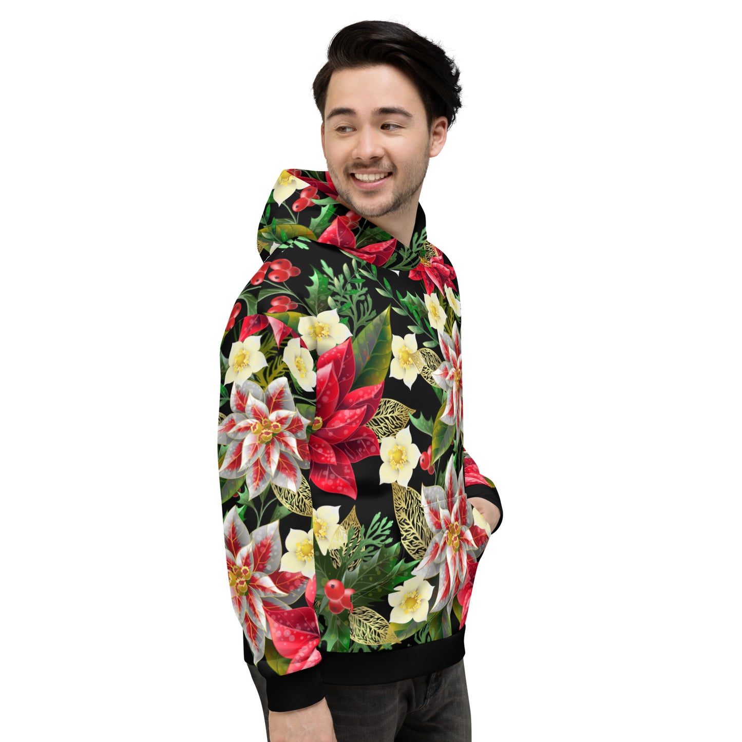 Christmas Themed Gift Hoodie Poinsettia & Holly All-Over Print Unisex Hoodie