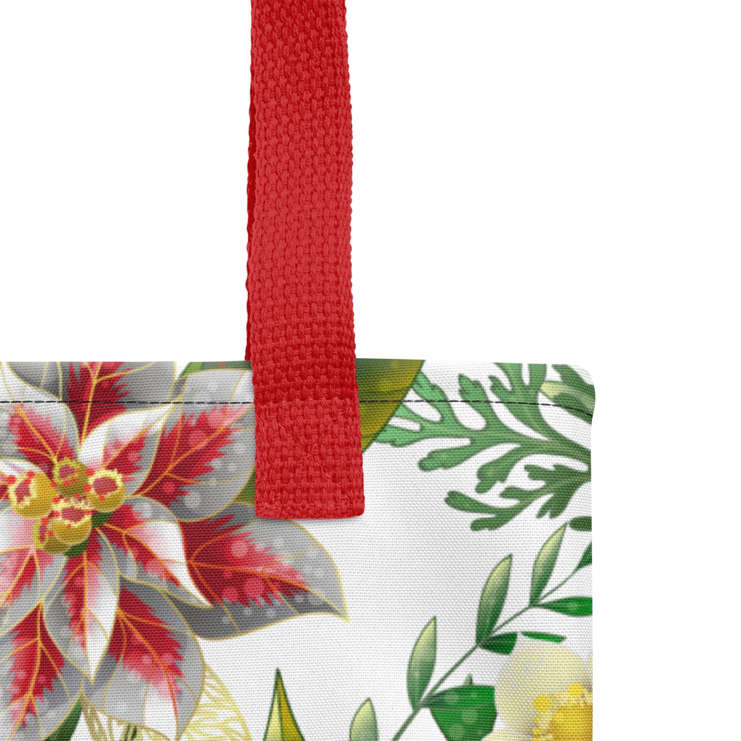 Christmas Tote Bag Shopper Oversized Poinsettia & Holly All-Over Print Tote Bag