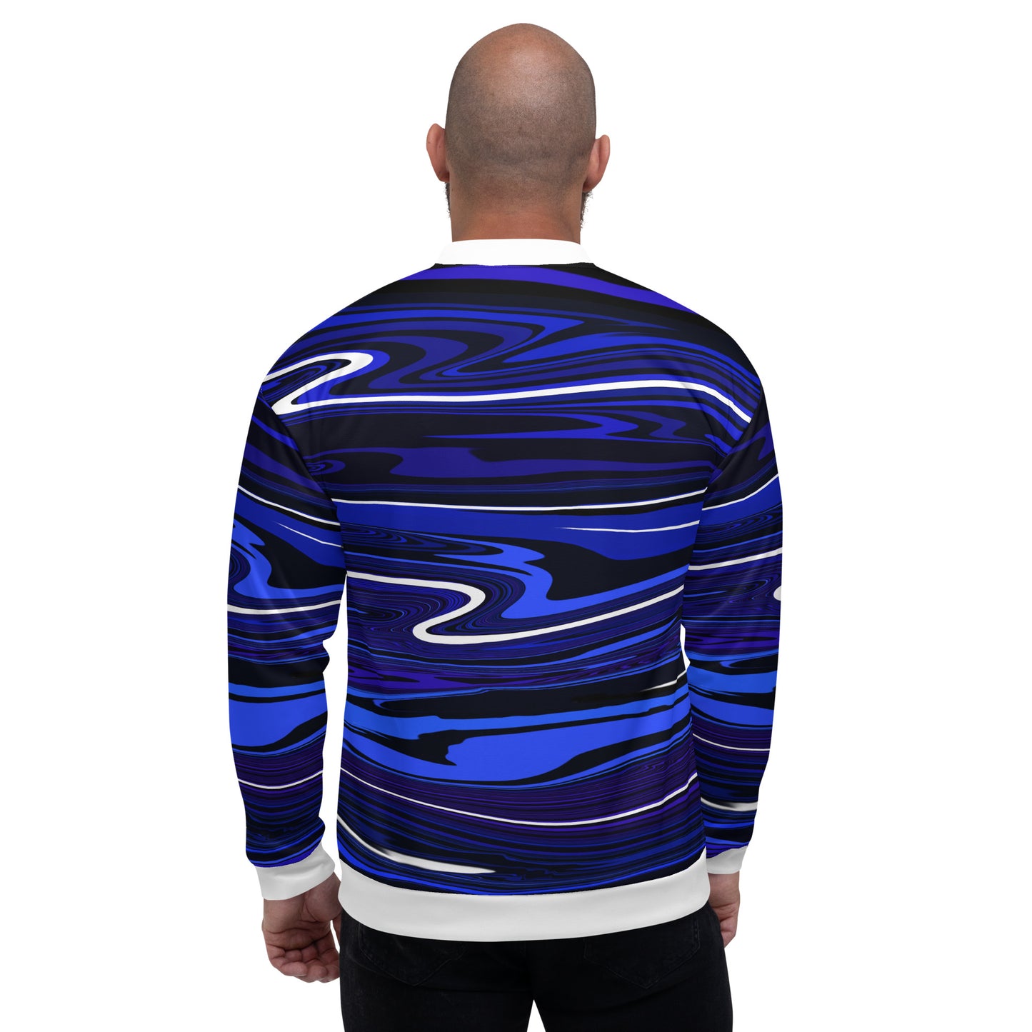 Blue Bomber Jacket Monochromatic Abstract Striped All-Over Print Unisex Jacket