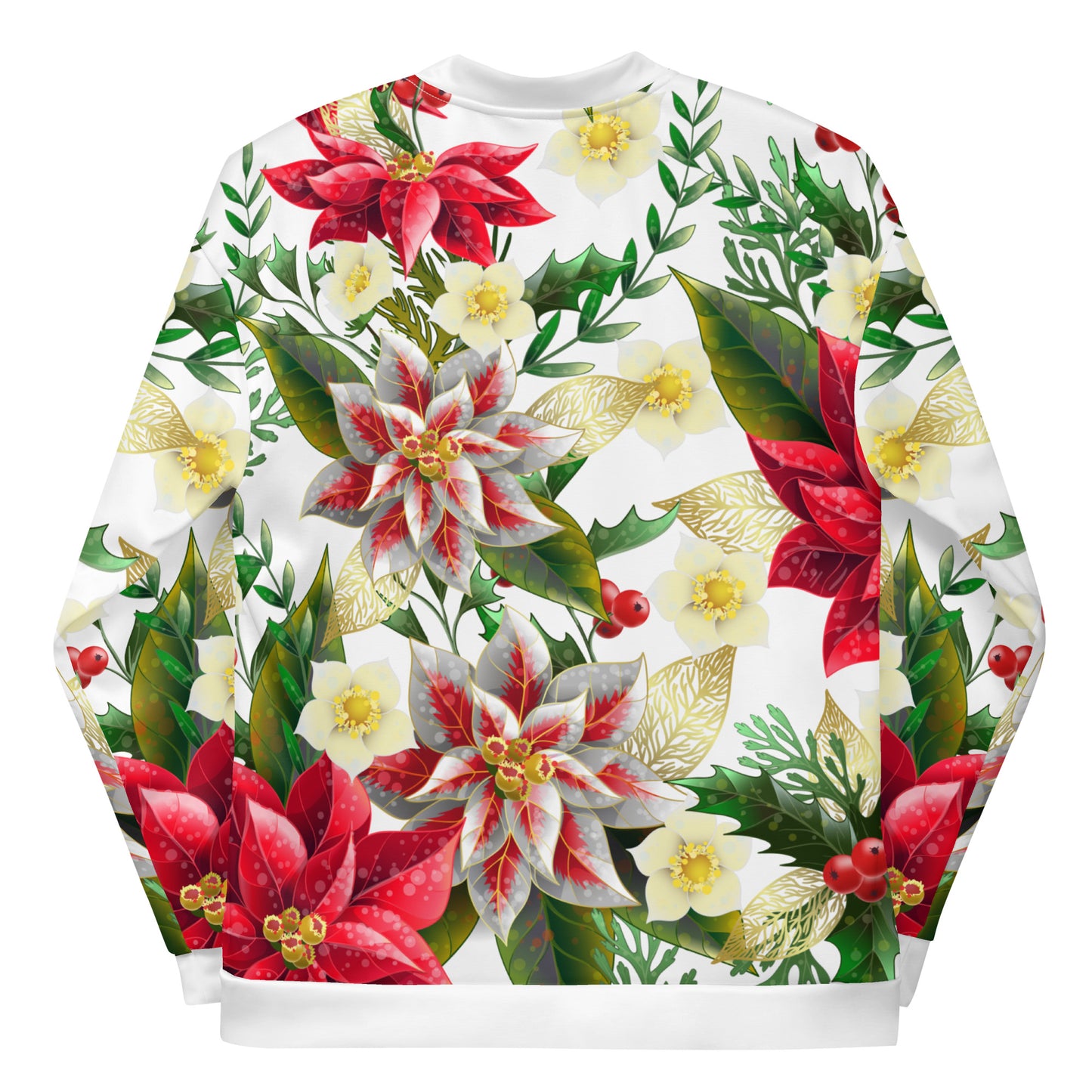 Christmas Party Jacket Oversized Poinsettia & Holly Festive All-Over Print Unisex Bomber Jacket