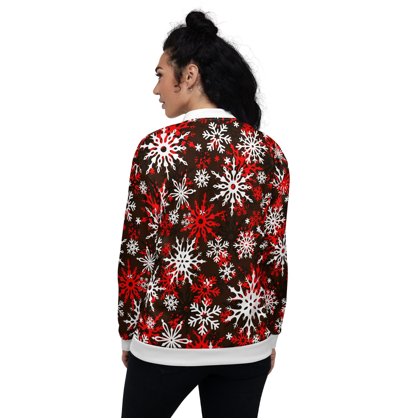 Christmas Party Jacket Oversized Snowflake Festive All-Over Print Unisex Bomber Jacket