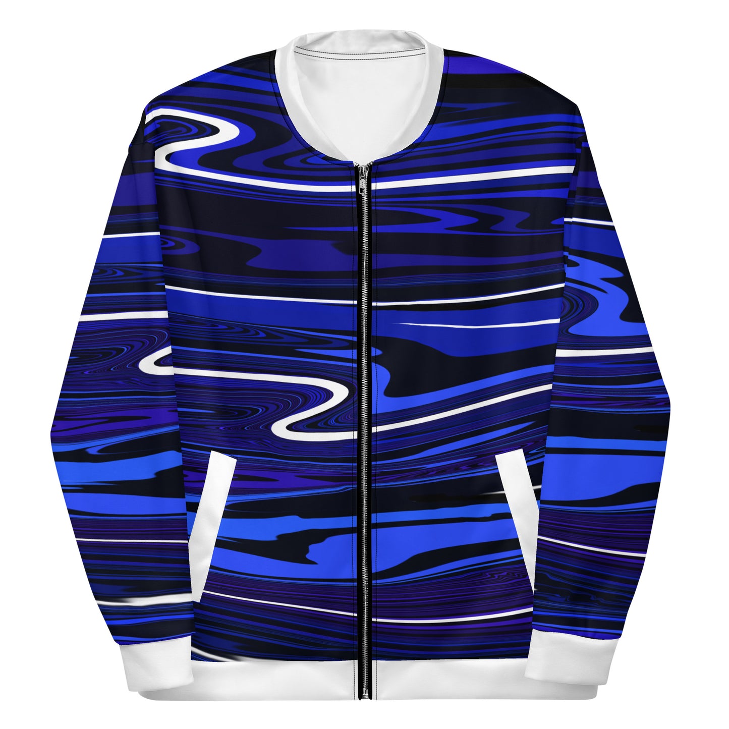 Blue Bomber Jacket Monochromatic Abstract Striped All-Over Print Unisex Jacket