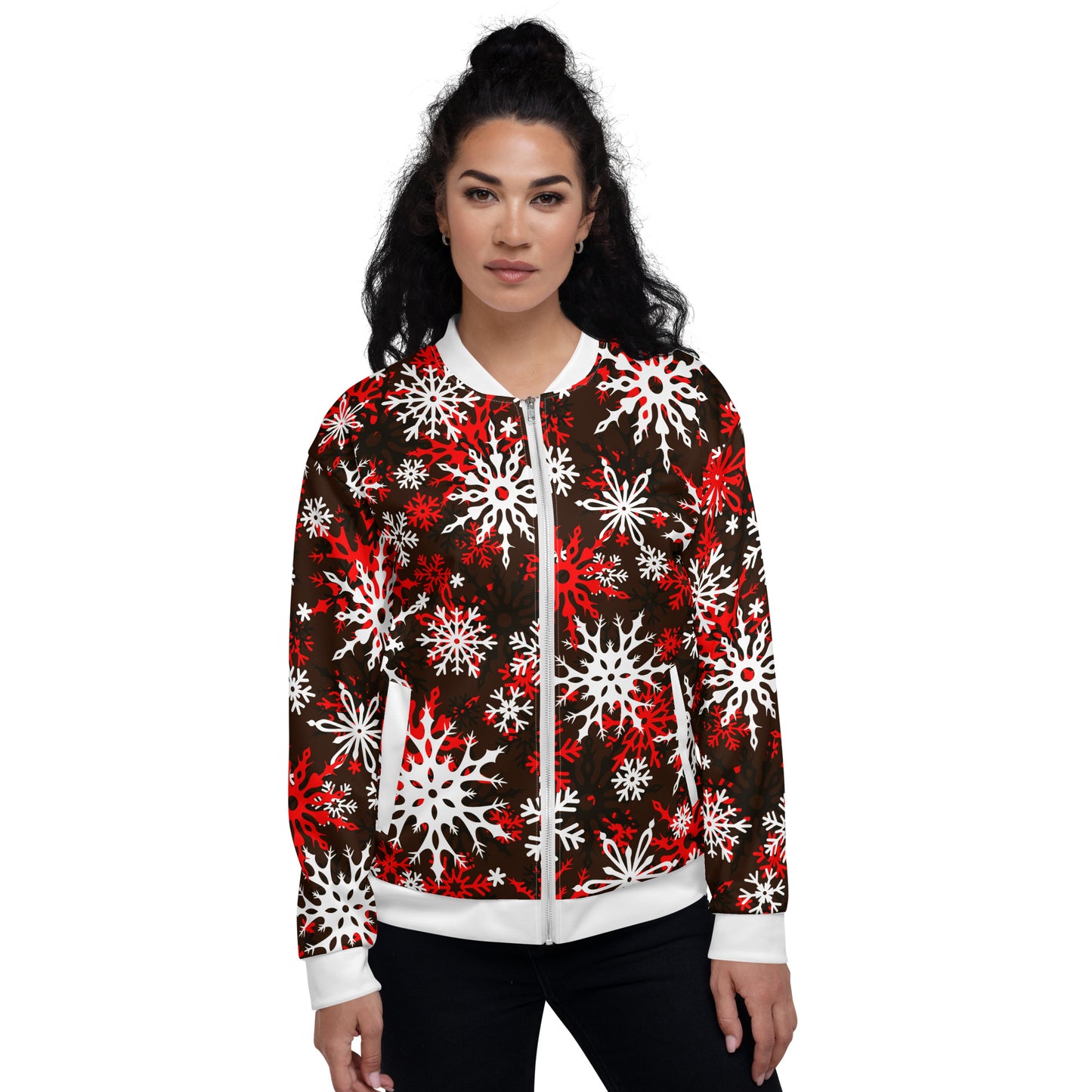 Christmas Party Jacket Oversized Snowflake Festive All-Over Print Unisex Bomber Jacket