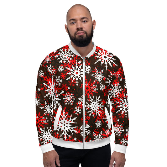 Christmas Party Jacket Oversized Snowflake Festive All-Over Print Unisex Bomber Jacket