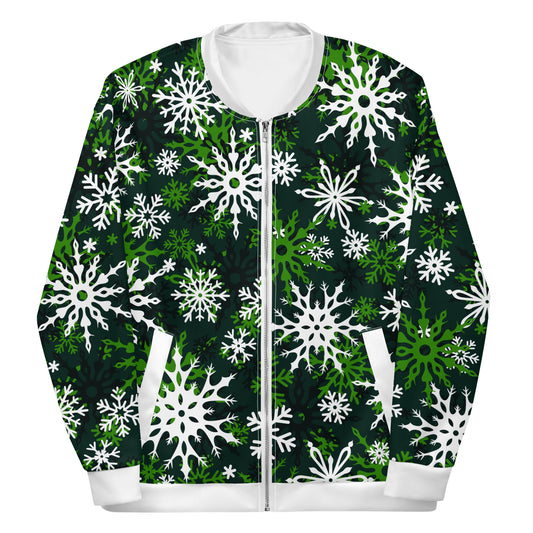 Christmas Party Jacket Oversized Snowflake Festive All-Over Print Unisex Bomber Jacket