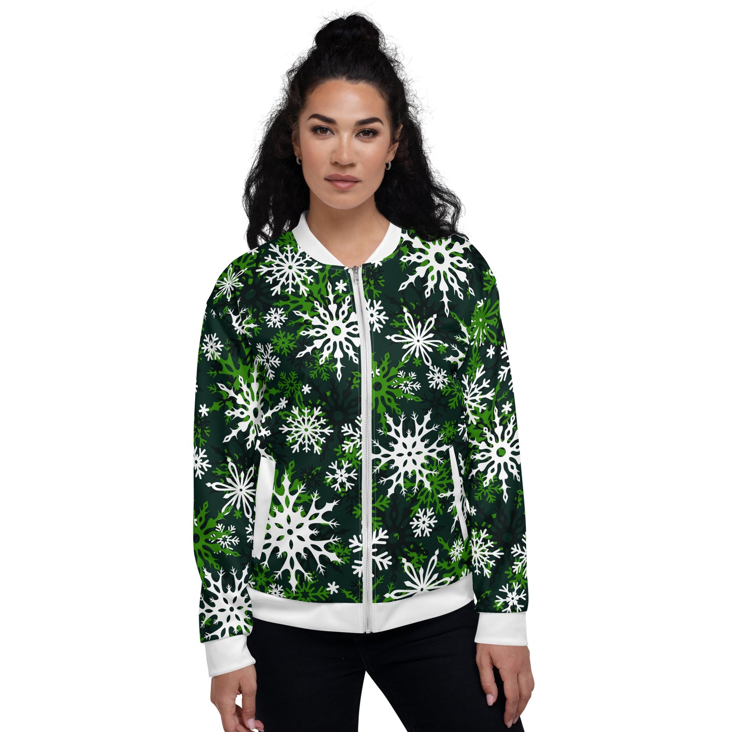 Christmas Party Jacket Oversized Snowflake Festive All-Over Print Unisex Bomber Jacket