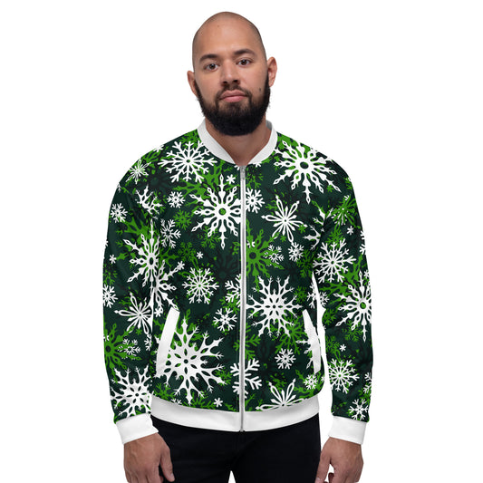 Christmas Party Jacket Oversized Snowflake Festive All-Over Print Unisex Bomber Jacket