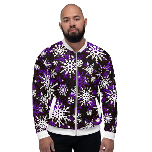 Christmas Party Jacket Oversized Snowflake Festive All-Over Print Unisex Bomber Jacket