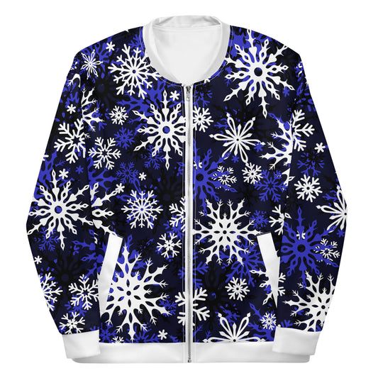 Christmas Party Jacket Oversized Snowflake Festive All-Over Print Unisex Bomber Jacket