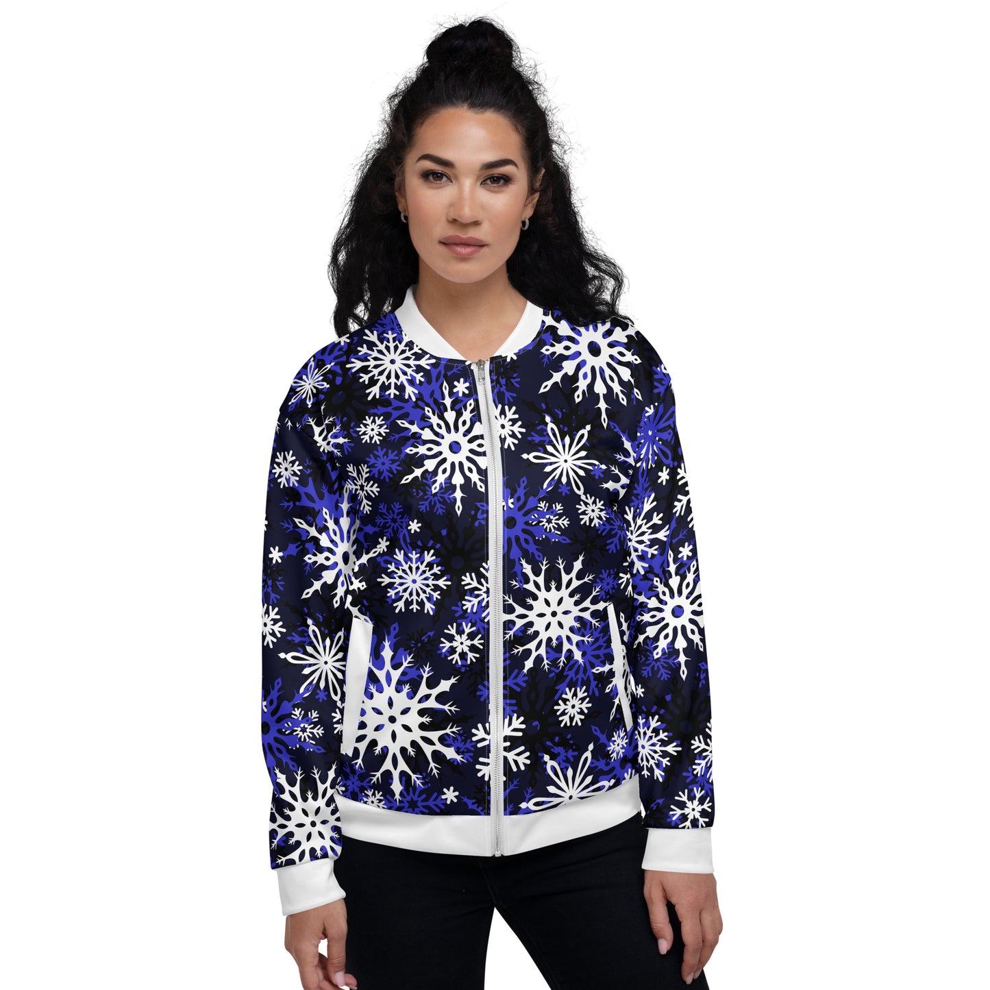 Christmas Party Jacket Oversized Snowflake Festive All-Over Print Unisex Bomber Jacket
