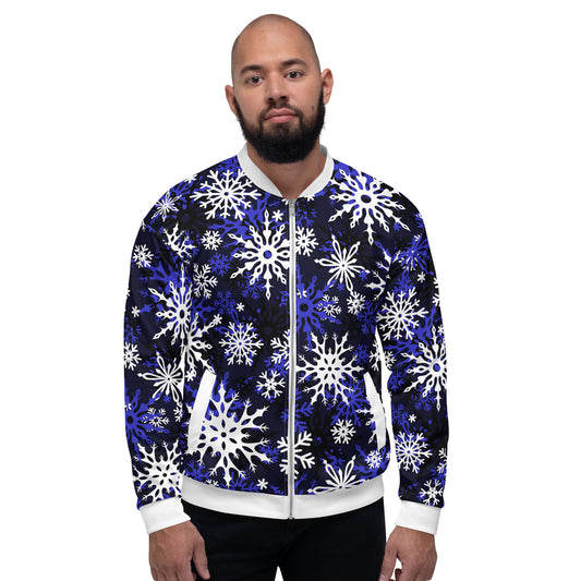 Christmas Party Jacket Oversized Snowflake Festive All-Over Print Unisex Bomber Jacket