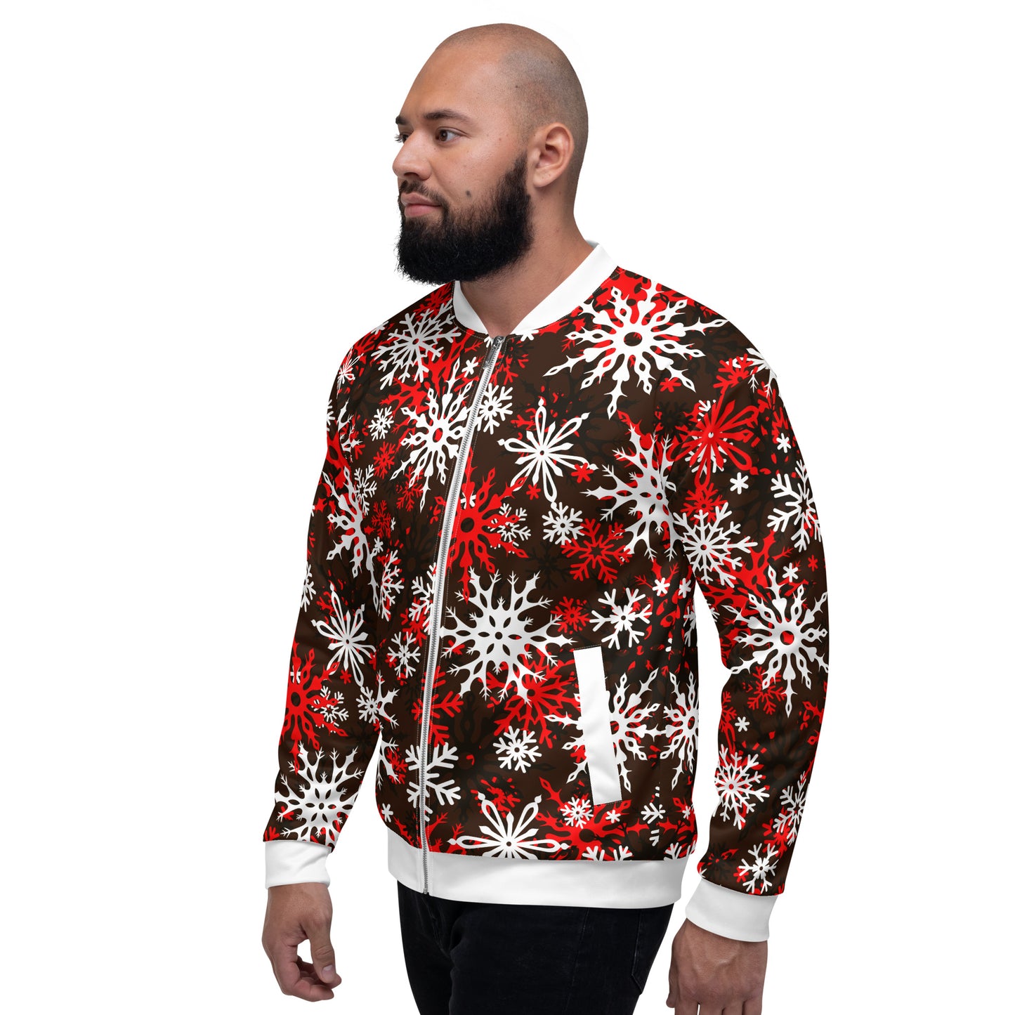 Christmas Party Jacket Oversized Snowflake Festive All-Over Print Unisex Bomber Jacket