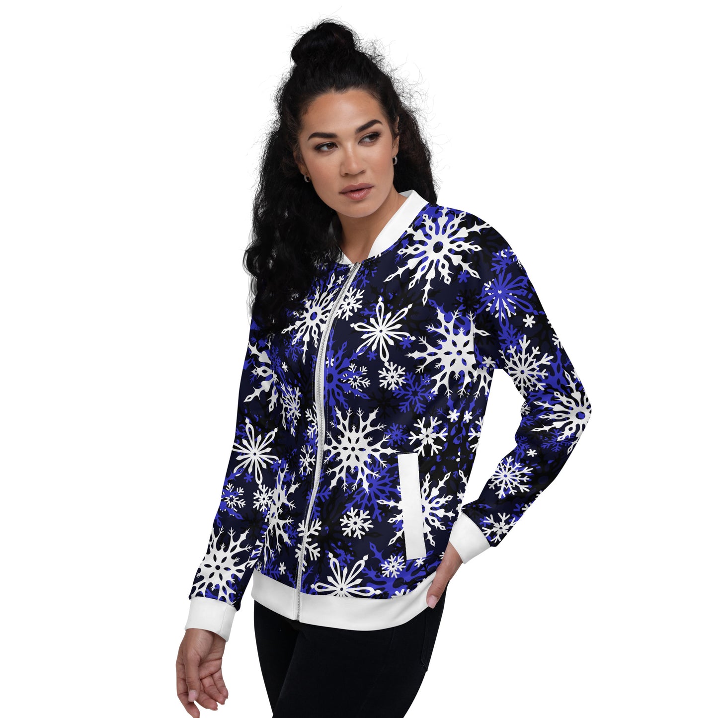 Christmas Party Jacket Oversized Snowflake Festive All-Over Print Unisex Bomber Jacket