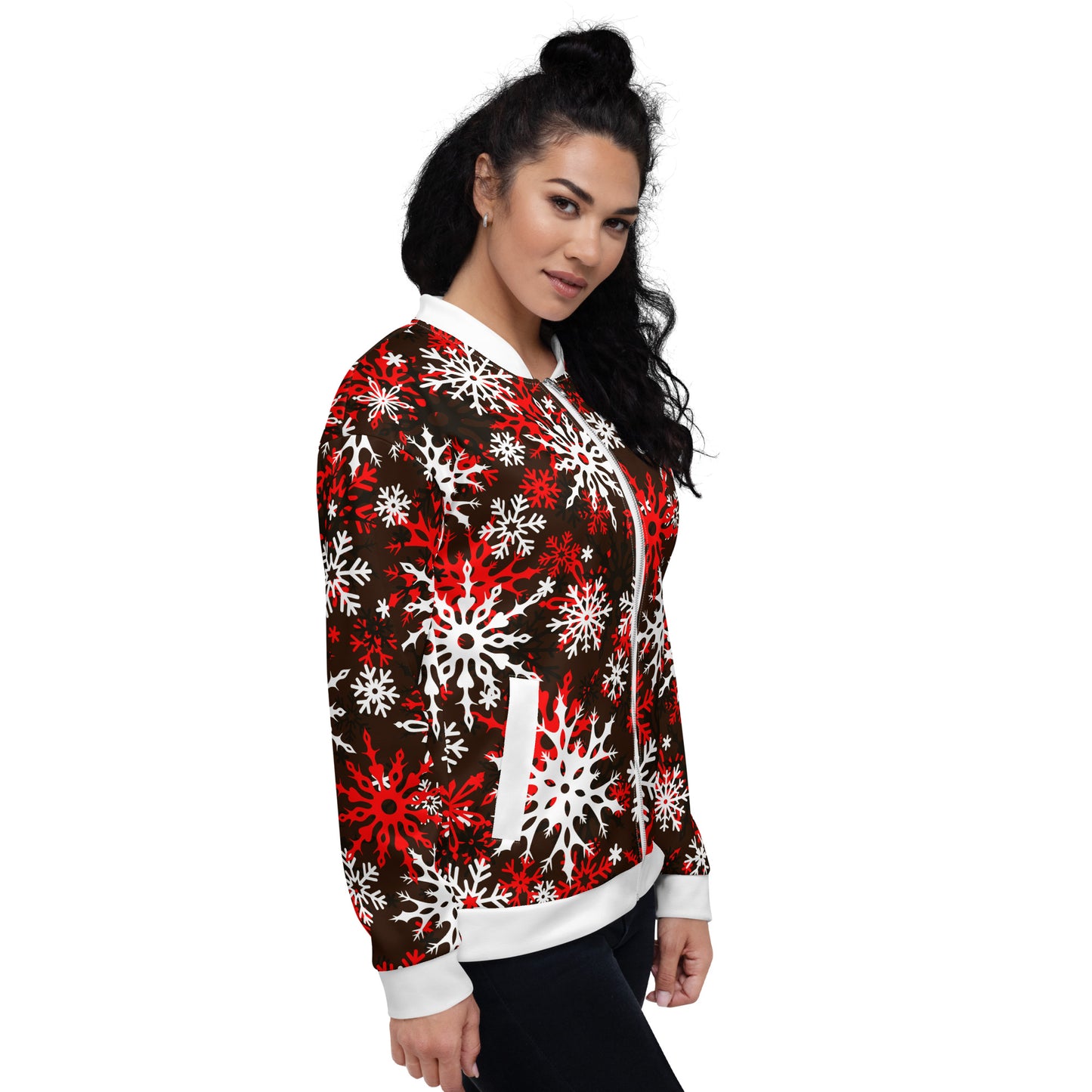 Christmas Party Jacket Oversized Snowflake Festive All-Over Print Unisex Bomber Jacket