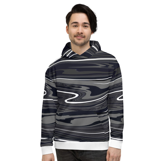 Grey Black Hoodie Monochromatic Abstract Striped All-Over Print Unisex Hoodie